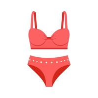 Swimming suit for women. Fashion red bathing suit owith dots on bikini underwear. Two piece swimsuit vector