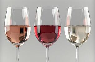 Three Wine Glasses With Different Colored Liquids photo