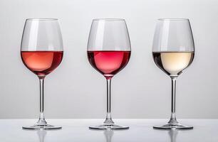 Three Wine Glasses With Different Colored Liquids photo