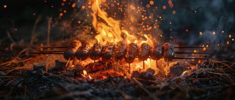 A Close Up of Skewers of Food on a Grill photo