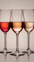 Three Wine Glasses With Different Colored Liquids photo