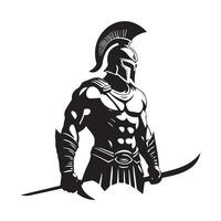 Mysterious Warrior Silhouette with Sword - Ready for Adventure and Heroic Deeds in the Shadows vector