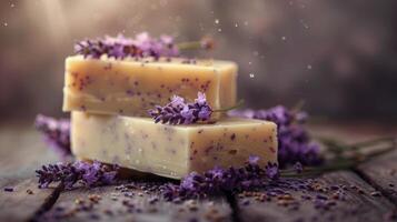 Bars of Soap on Wooden Table photo