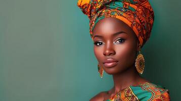 Woman in Head Wrap and Earrings photo