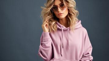 Woman Wearing Purple Hoodie Posing for Picture photo