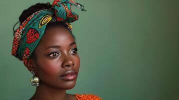 Woman in Head Wrap and Earrings photo