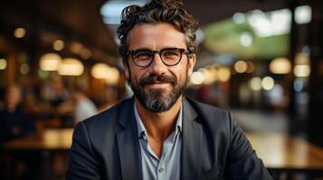 Man Wearing Glasses and Brown Jacket photo