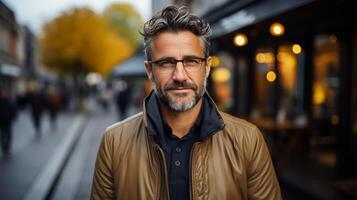 Man Wearing Glasses and Brown Jacket photo