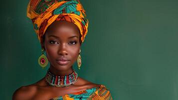 Woman in Head Wrap and Earrings photo