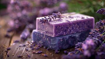 Bars of Soap on Wooden Table photo