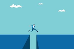 Businessman Jump over Between Cliff Gap building. Concept of business risk, Challenge, Courage, Determination, motivation, Reach the target. Eps10 illustration. vector
