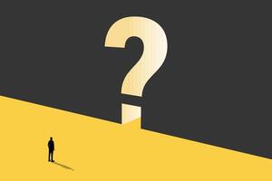 Business solution or strategy concept with businessman and question mark on wall. Symbol of planning, business future. Eps10 illustration. vector