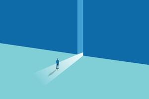 PrintBusiness or career opportunity concept with businessman in gate. Symbol of new job, success, ambition and motivation. Planning and strategy concept. vector