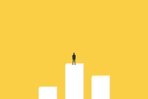 success businessman standing on bar. rising up or growing business performance concept vector