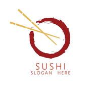 Sushi logo japonés comida restaurante diseño inspiración modelo. palillos participación Sushi rollo. Sushi bar comida logo, japonés Sushi bar restaurante rodar icono, asiático entrega alimento. vector