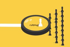 Recruitment with magnifying glass and pawn chess on yellow background. Business symbol for hiring, Leadership and growth concept. Eps10 illustration. vector