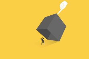 businessman trapped uncomfortable small box. concept of savings and bankruptcy. vector