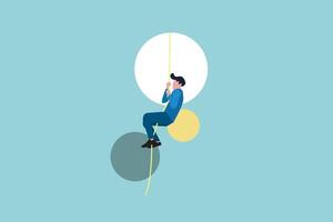 businessman Climbing circle with rope and achieving goals. Concept of finance, economy, professional occupation, courage and bravery concept. Symbol of new career opportunity, vector