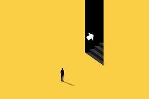 PrintBusiness or career opportunity concept with businessman in gate. Symbol of new job, success, ambition and motivation. Planning and strategy. vector