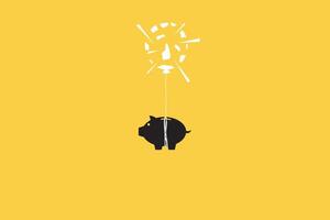 Piggy bank in a trapped position with a balloon explode. Could illustrate volatile and risky savings and investments or a market that's about to collapse shown in a conceptual way vector