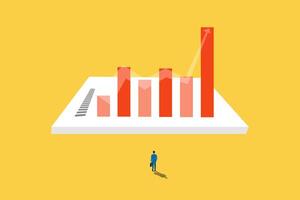 business man standing front of bar graph. Financial market growth. The concept of success, financial growth, profit.Career or investment opportunity symbol. Financial market, stock exchange. vector