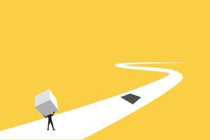 Business solution concept with businessman completing road. Symbol of new ideas, ambition and success. vector