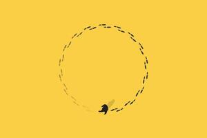 businessman following his footsteps in circle top view. Symbol of never ending issue, no solution. Eps10 illustration. vector