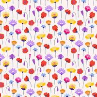 Wildflowers seamless pattern on beige background. Colorful spring meadow herbs and flowers. Floral summer illustration. Botanical background, modern style design vector