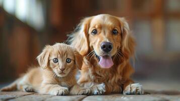 Dog and Cat Laying in Grass photo