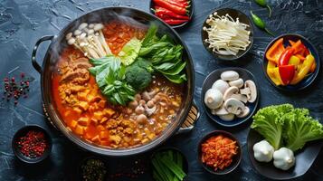 Large Pot Filled With Various Types of Food photo