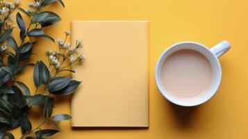 Coffee Cup Beside Blank Notepad photo