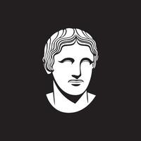 silueta de un antiguo griego del hombre cara cabeza estatua logo diseño en un negro antecedentes vector
