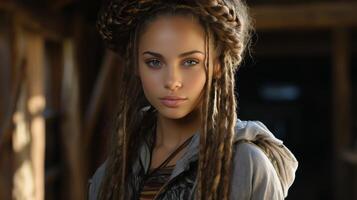 Woman With Long Dreadlocks Standing in Room photo