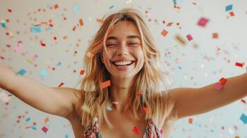 Woman in White Tank Top Surrounded by Confetti photo