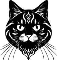 a black and white cat head with tribal patterns vector