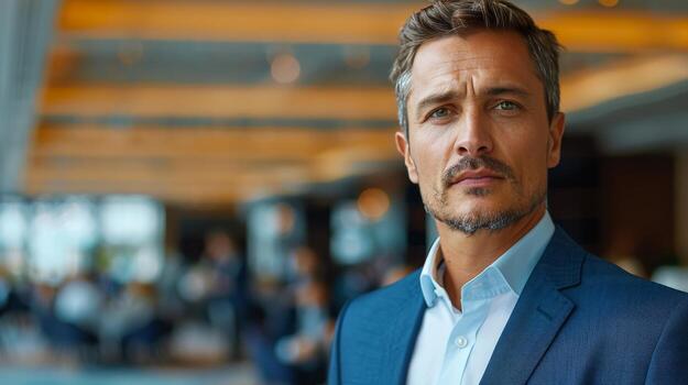 Man in Suit Sitting in Front of Lecture Hall photo