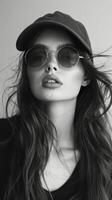 Woman Wearing Baseball Cap and Sunglasses photo