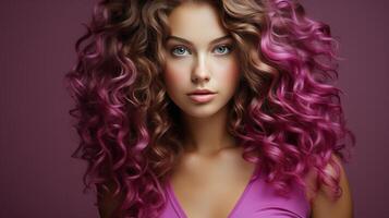 Woman With Long, Curly Hair and Blue Eyes photo