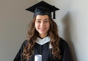 Graduating Woman in Cap and Gown photo