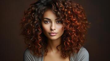 Woman With Red Curly Hair Posing photo