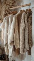 Array of Sweaters Hanging on Wall photo