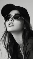 Woman Wearing Baseball Cap and Sunglasses photo