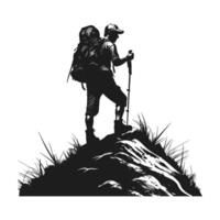 A hiking scenario silhouette vector