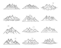 A bundle of Line art mountain icon style vector
