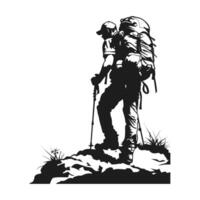 A hiking scenario silhouette vector