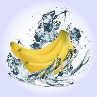 Bananas under splashes of water on a light background. vector