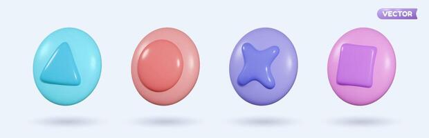 3D set of icon computer game symbols. Representing digital technology and computer games. vector