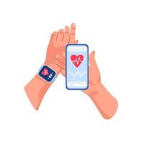 The smartwatch measures and displays normal heart rate readings. Smartphone applications, heart rhythm. Cardio journal, blood pressure diary. Improving quality of life. a device for measuring bp. vector
