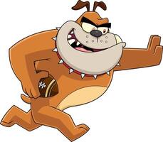 Brown Bulldog Cartoon Character Football Player Running vector