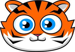 Cute Little Tiger Head Cartoon Character. Hand Drawn Illustration vector